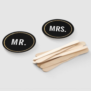 Éventail MARIAGE M. ET MRS, or noir blanc moderne