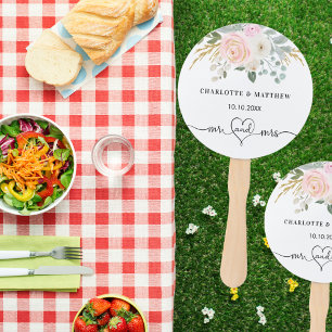 Éventail Mariage m mme heart script blush floral blanc