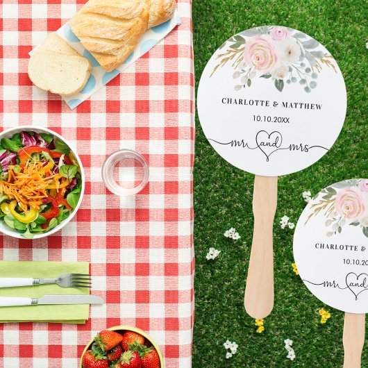 Éventail Mariage m mme heart script blush floral blanc