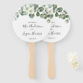 Éventail mariage moderne au feuillage d'eucalyptus (Devant et derrière)