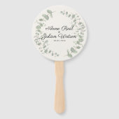 Éventail Mariage Moderne Blanc avec feuilles d'Eucalyptus (Devant)