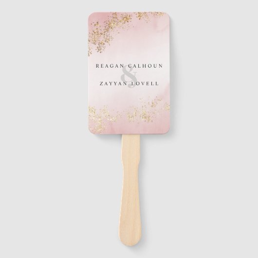 Éventail Mariage moderne Luxe Gold Flecks Blush Rose Mist (Devant)