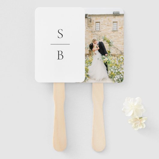 Éventail Mariage Moderne Monogramme Noir et Blanc Propre (Devant et derrière)