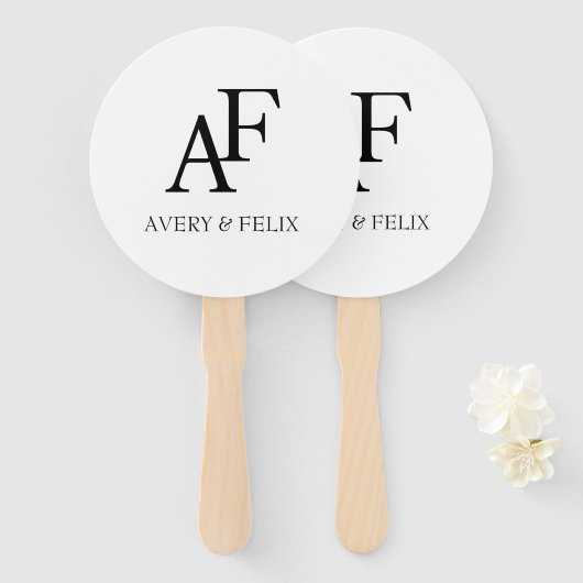 Éventail Mariage Monogram noir et blanc Elegant invité (Devant et derrière)