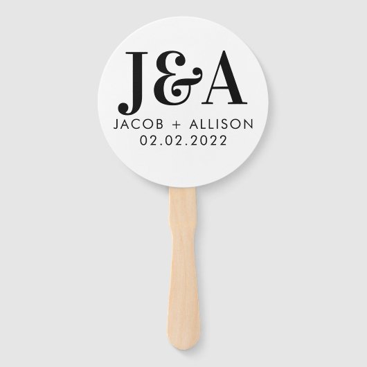 Éventail mariage monogramme élégant faveur fête de mariée (Devant)