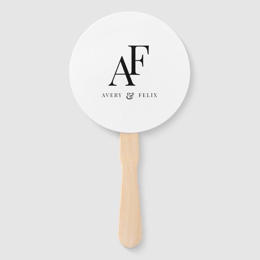 Éventail Mariage Monogramme noir et blanc Élégant simple (Devant)