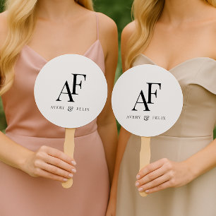 Éventail Mariage Monogramme noir et blanc Élégant simple