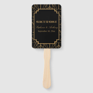 Éventail Mariage Motif Gold et Black Art Déco