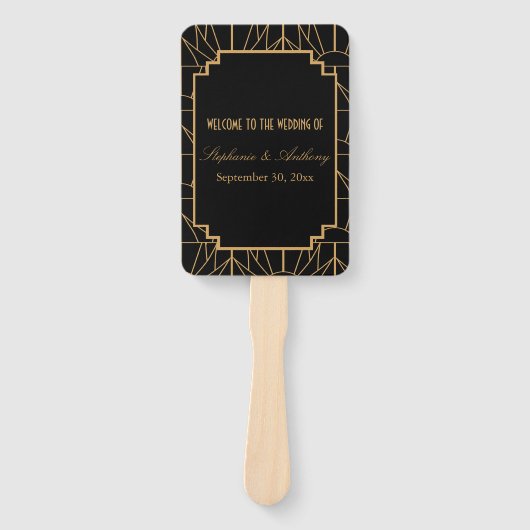 Éventail Mariage Motif Gold et Black Art Déco (Devant)