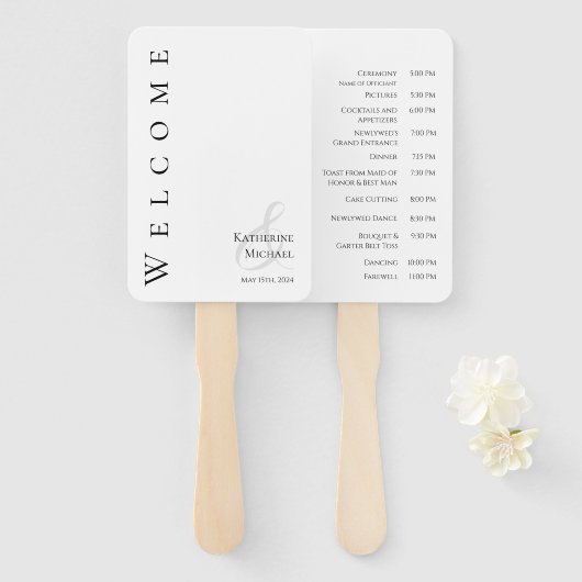 Éventail Mariage noir et blanc moderne (Devant et derrière)