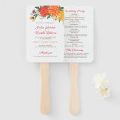 Éventail Mariage Pastel Orange Yellow Spring Dahlia Fleurs (Devant et derrière)