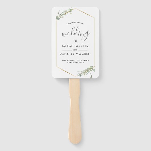 Éventail Mariage Programme-Moderne Or & Foliage Cadre (Dos)