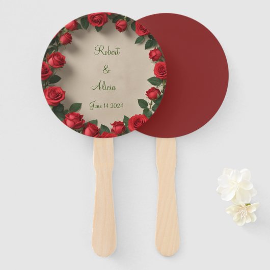 Éventail Mariage Red Rose (Devant et derrière)