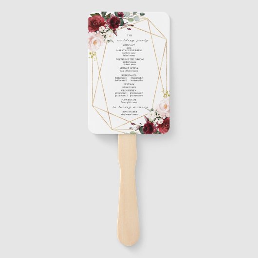 Éventail Mariage Rose Blush Rose & Bourgogne Ensemble de ve (Dos)