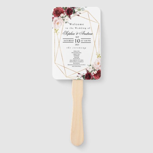 Éventail Mariage Rose Blush Rose & Bourgogne Ensemble de ve (Devant)