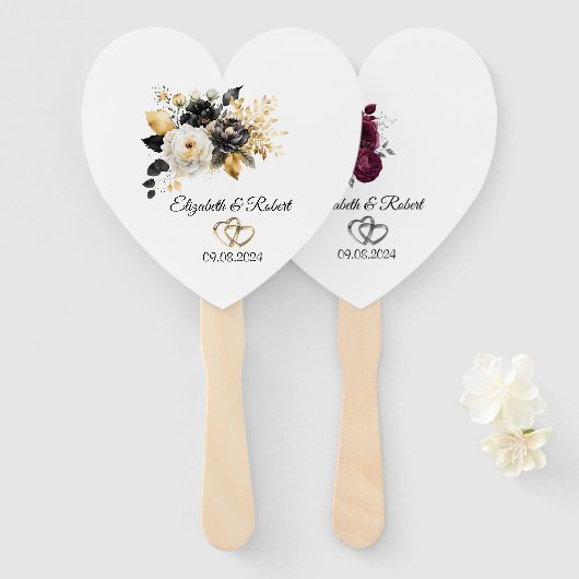 Éventail Mariage Rose de Bourgogne (Devant et derrière)