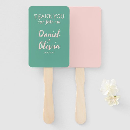 Éventail Mariage rose et vert ondulé (Devant et derrière)