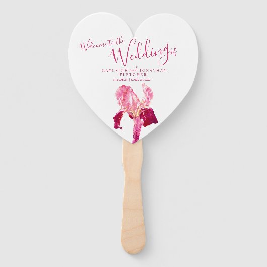 Éventail Mariage rouge rose iris fleuriste fans de programm (Devant)