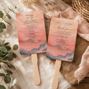 Éventail Mariage Rustique Aquarelle Coucher de Soleil Monta