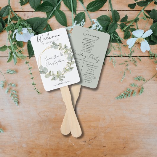 Éventail Mariage Rustique avec Verdure d'Eucalyptus
