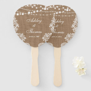 Éventail Mariage rustique Burlap String Lumières Dentelle P
