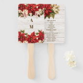 Éventail Mariage Rustique en bois blanc Poinsettia (Devant et derrière)