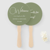 Éventail Mariage Sage Vert Merci blanc (Devant et derrière)