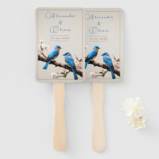 Éventail Mariage Spring Bluebirds (Devant et derrière)