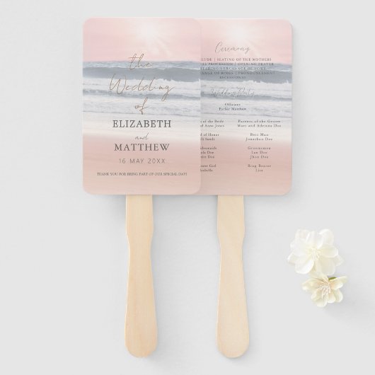 Éventail Mariage sur la plage au coucher du soleil (Devant et derrière)