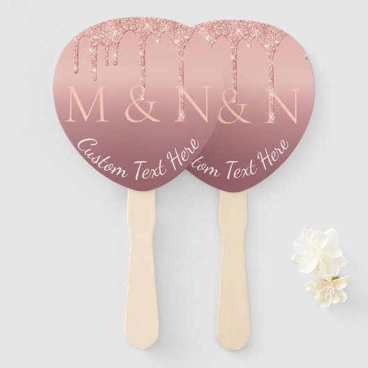 Éventail Mariage Texte Rose Gold Blush Parties scintillant (Devant et derrière)