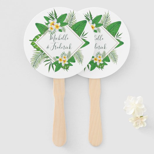 Éventail Mariage tropical à l'aquarelle (Devant et derrière)