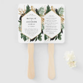 Éventail Mariage tropical feuillage peint (Devant et derrière)