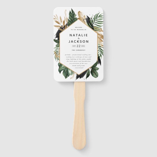 Éventail Mariage tropical feuillage peint (Devant)