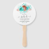 Éventail Mariage tropical turquoise et corail espagnol Favo (Devant)