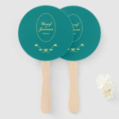 Éventail Mariage turquoise et Gold (Devant et derrière)