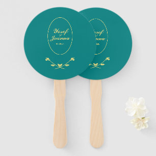 Éventail Mariage turquoise et Gold