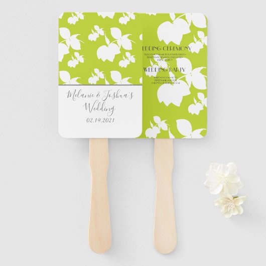Éventail Mariage Vert Citron Silhouette (Devant et derrière)