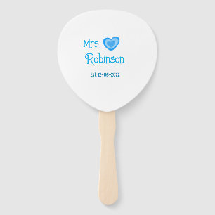 Éventail Mariée à être Mme ajouter nom date coeur bleu wate