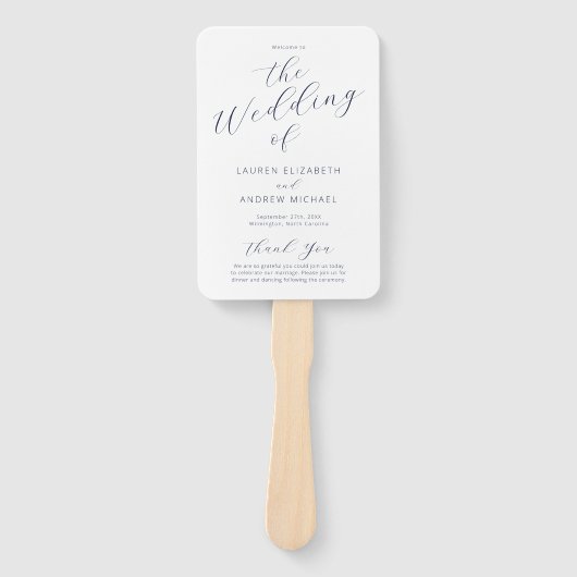 Éventail Marine Bleu Blanc Moderne Calligraphie Programme d (Devant)