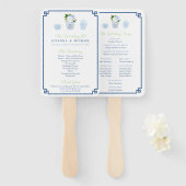 Éventail Marine Bleu Et Chartreuse Chinoiserie Chic Mariage (Devant et derrière)