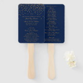Éventail Marine Blue & Glam Gold Confetti Wedding Programme (Devant et derrière)