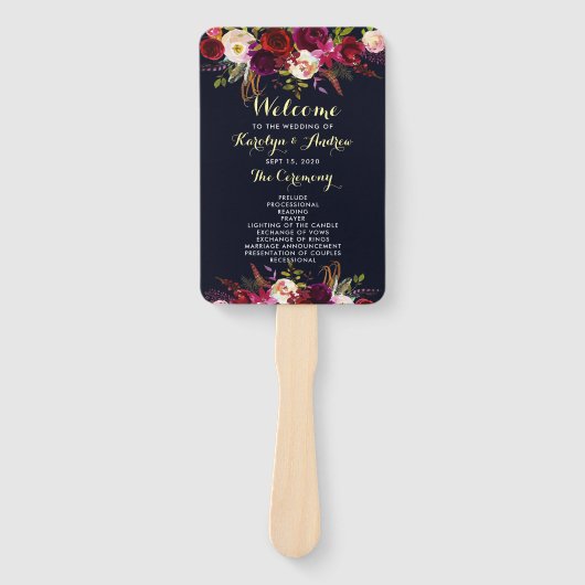 Éventail Marine Burgundy Marsala Boho Programme de mariage  (Devant)