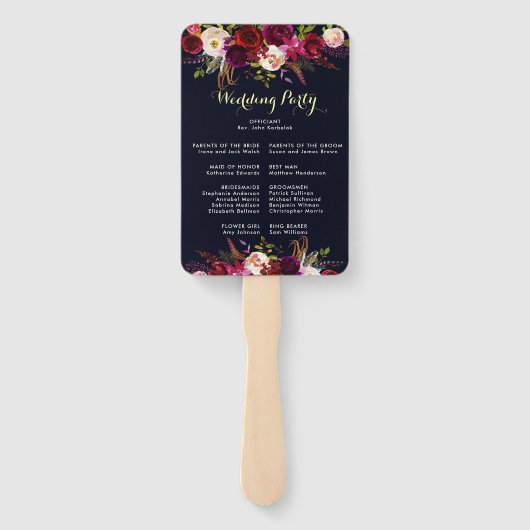 Éventail Marine Burgundy Marsala Boho Programme de mariage  (Dos)