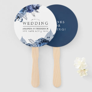 Éventail Marine et blanc avec mariage à huile d'argent Fave