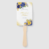 Éventail Marine Jaune Peinture or Peony Mariage Merci (Devant)