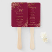 Éventail Maroon & Gold Lace Élégant programme de mariage (Devant et derrière)