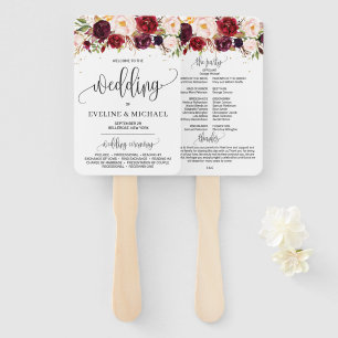 Éventail Marsala bohème programme de mariage rose floral