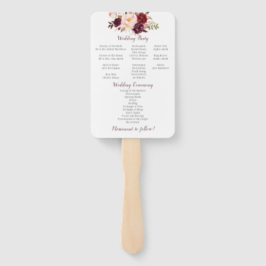 Éventail Marsala Bourgogne Roses du programme (Dos)