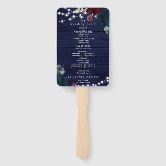 Éventail Marsala & Navy Floral Rustic Wedding Programme (Dos)
