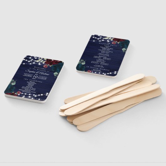 Éventail Marsala & Navy Floral Rustic Wedding Programme (Non-assemblé)